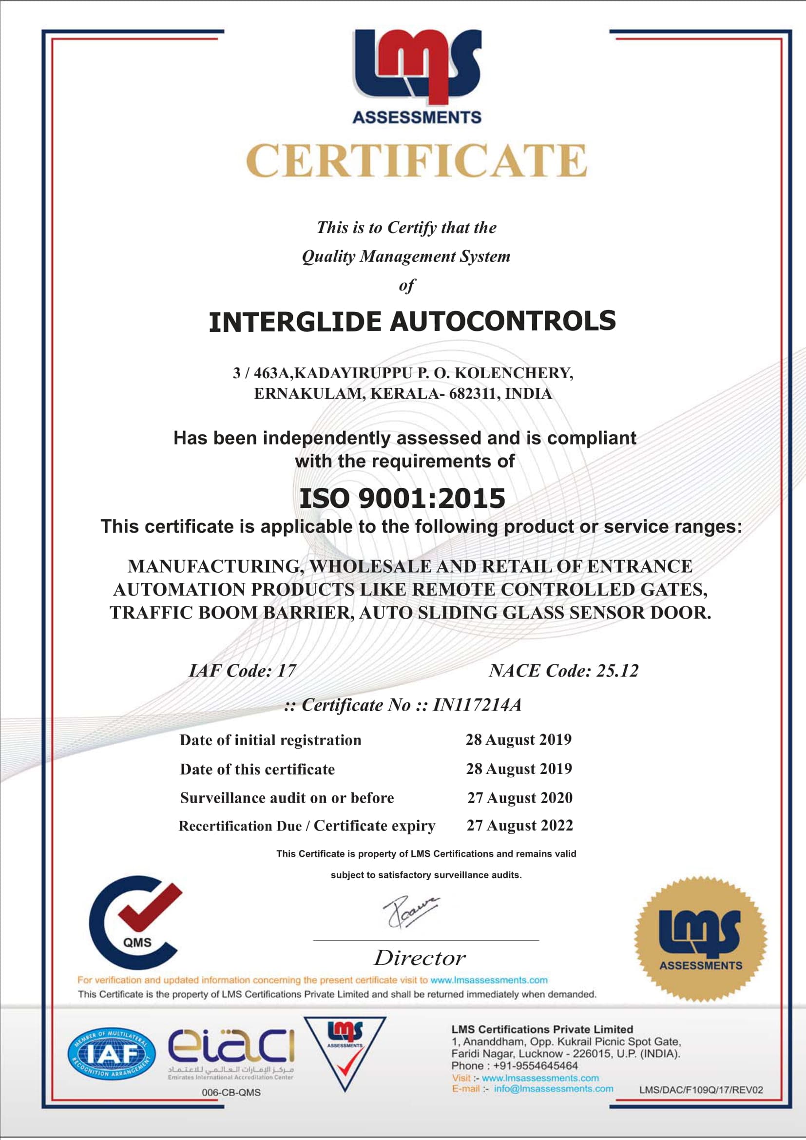 ISO 9001:2015 certificate